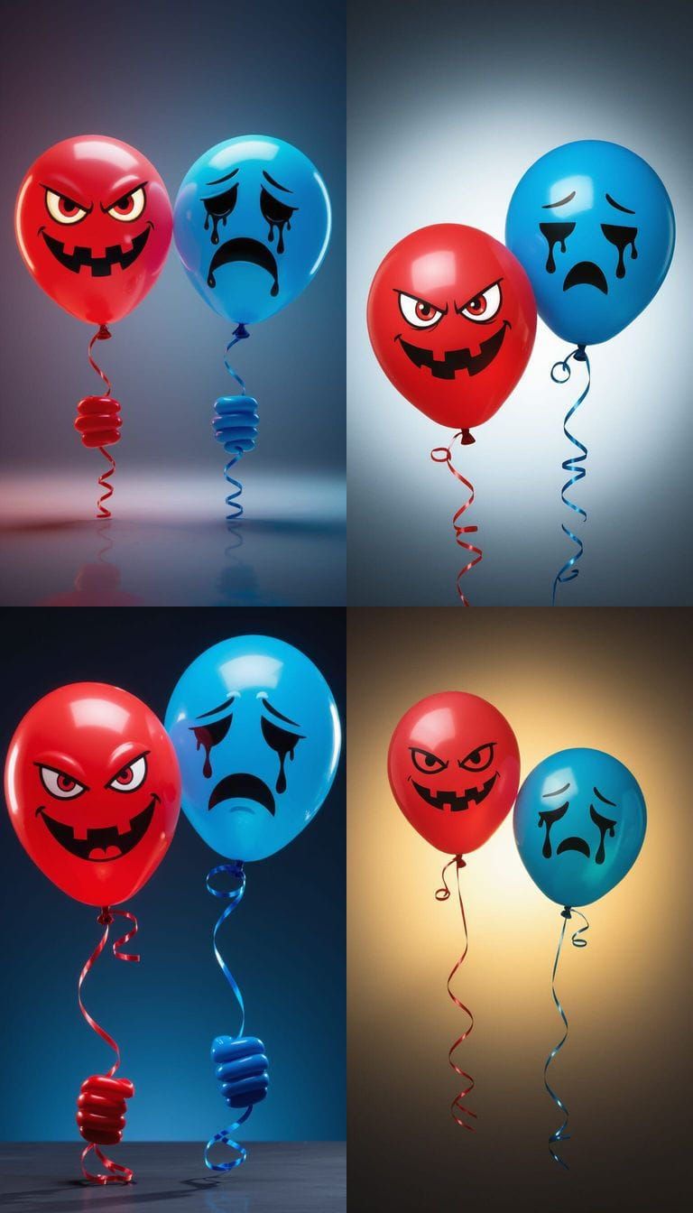 Two Shiny Balloons with Twisted Claw Strings in Gradient Bac...