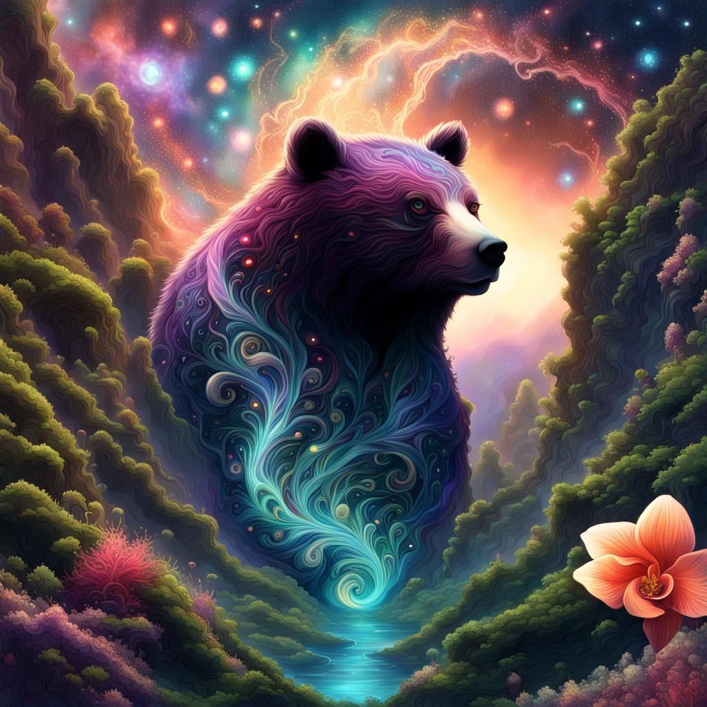 Fractal Bear Constellation in Japanese Garden Landscape