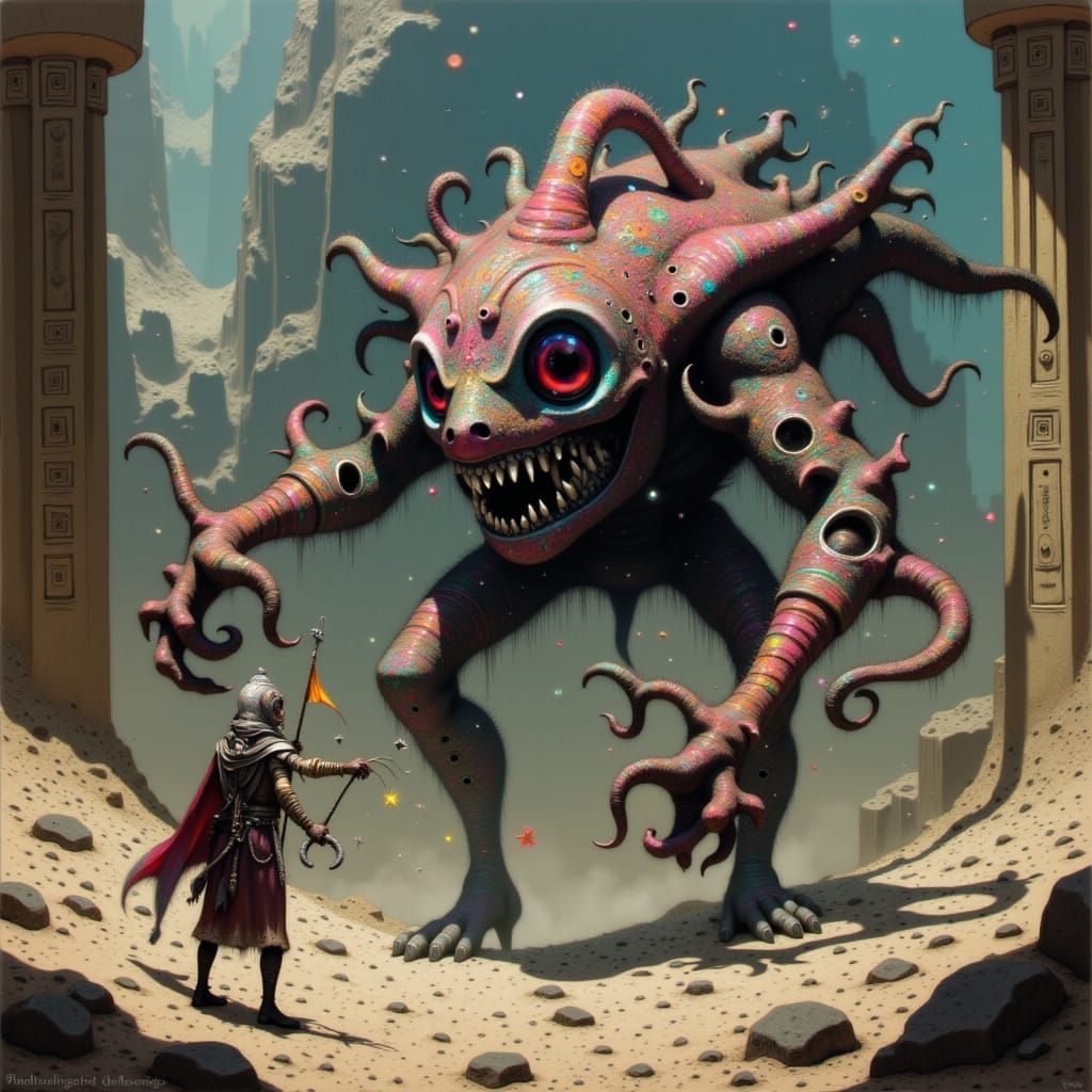 Mycenaean Warrior Battles Monster in Frazetta Style