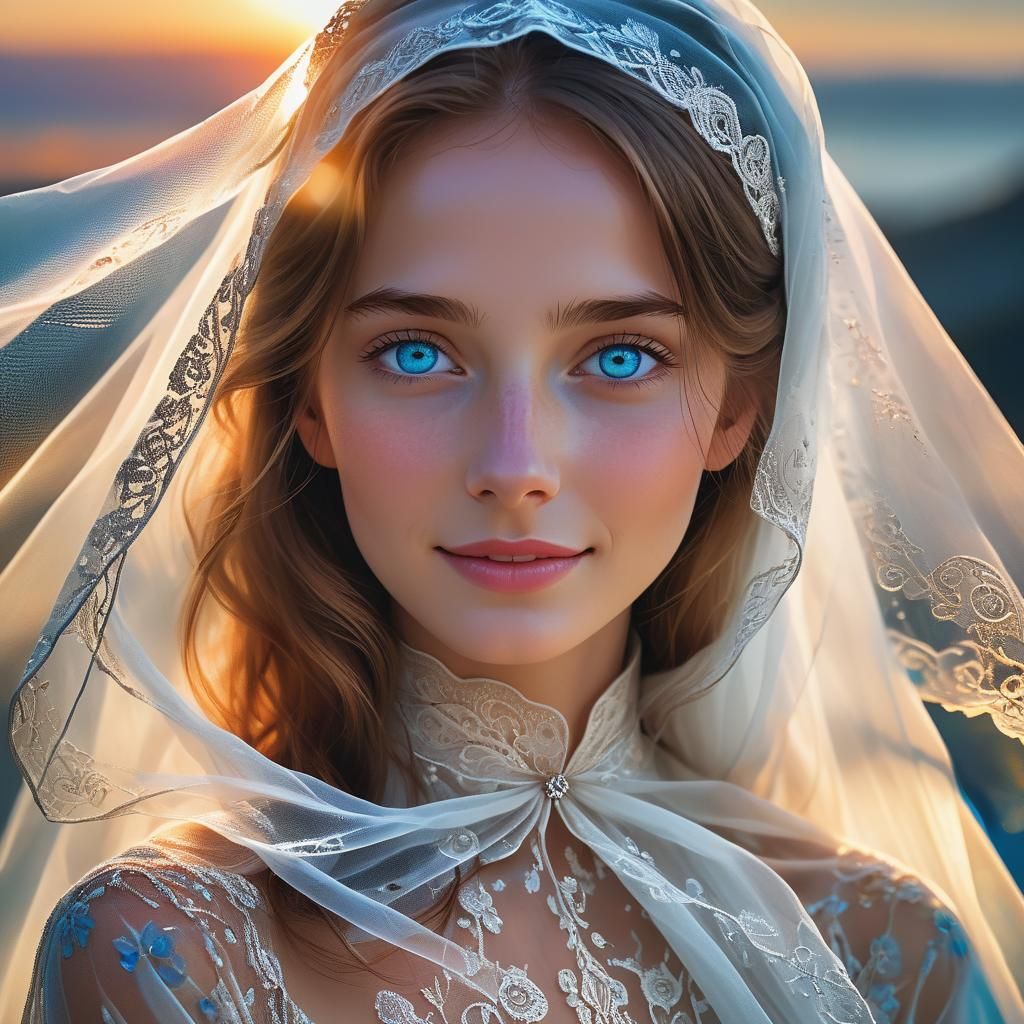 Ethereal Woman with Glowing Eyes and Veil