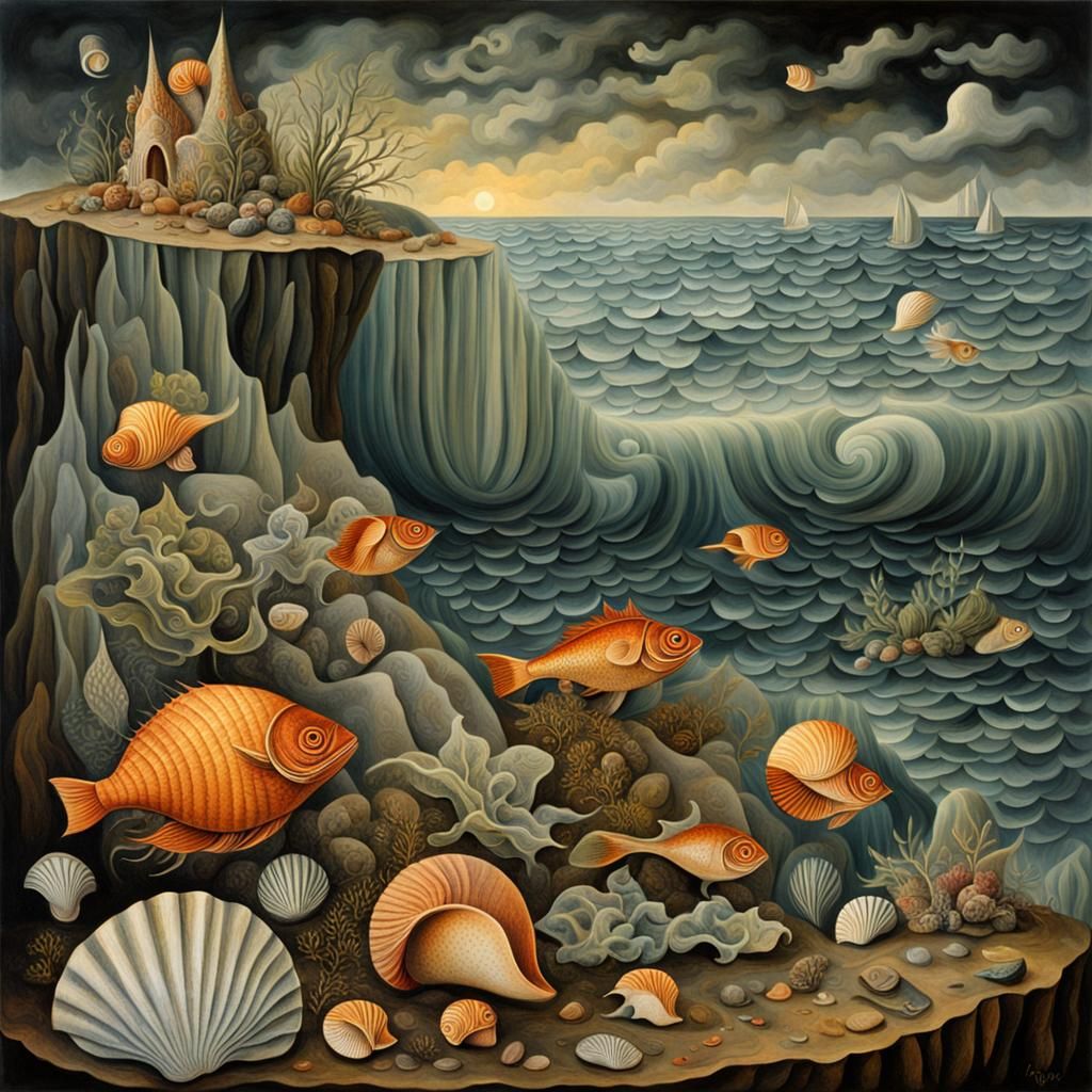 Surreal Floating Composition on Stormy Sea