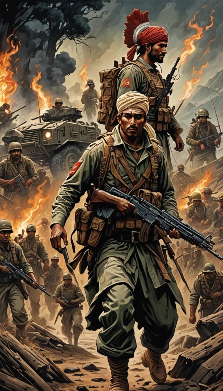 Indian Soldier Oil Painting: Comic Book Art