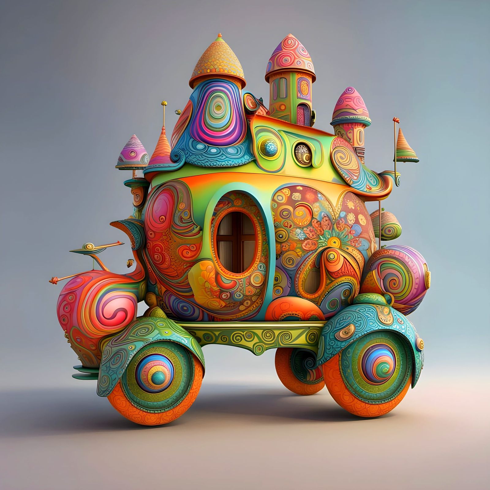 Dream House on Wheels in Surreal Style