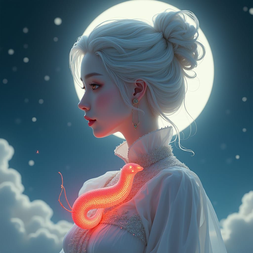 Woman with Alien Pet in 3D Anime Art Style