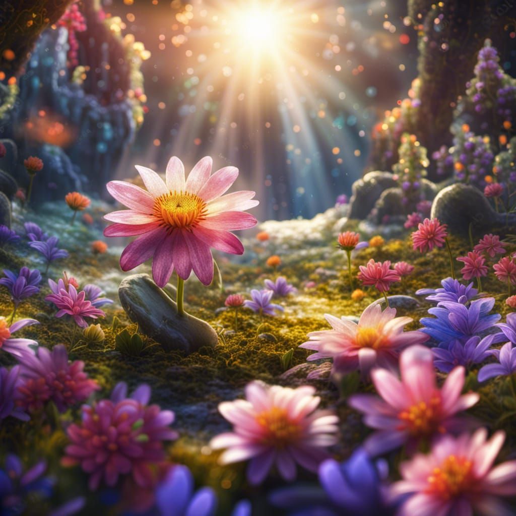Azule Flower in Sunlit Field: Fantasy Concept Art