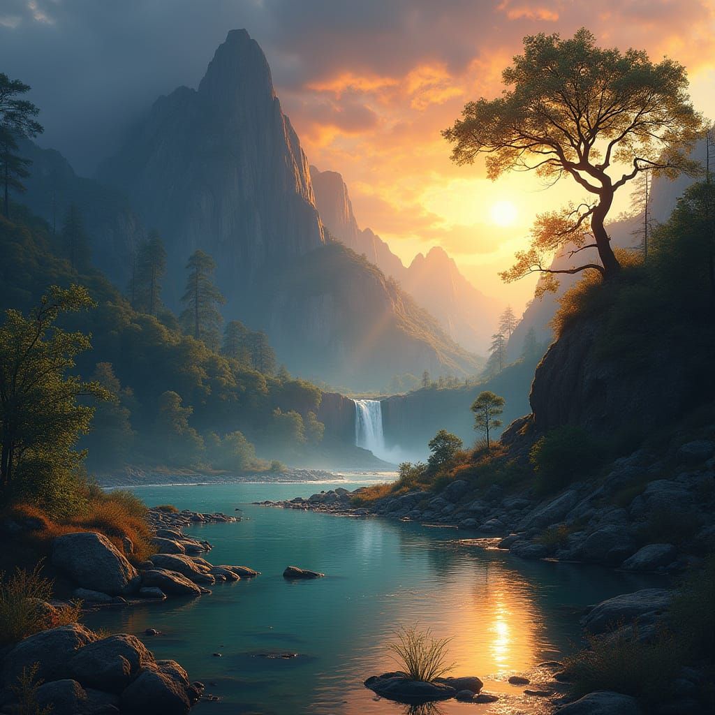 Sunny Landscape Contrasts With Gloomy Mountain