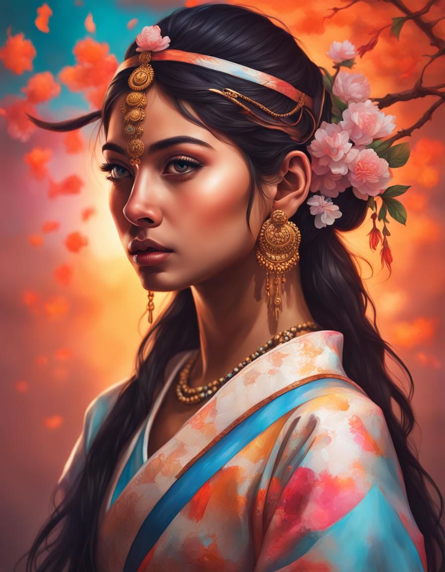 Hyperrealistic Indian Girl in Japanese Costume