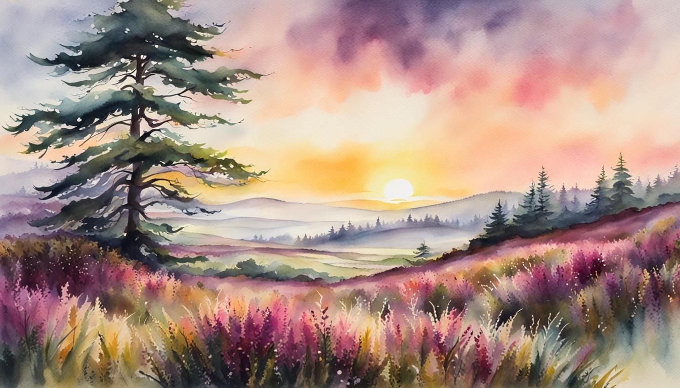 Pastel Sunrise Over Misty Moor in Ireland