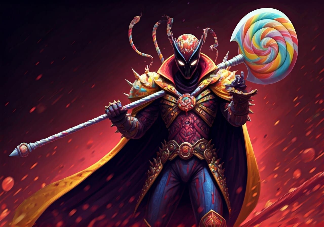 Candy Villain with Lollipop Axe in Concept Art Style