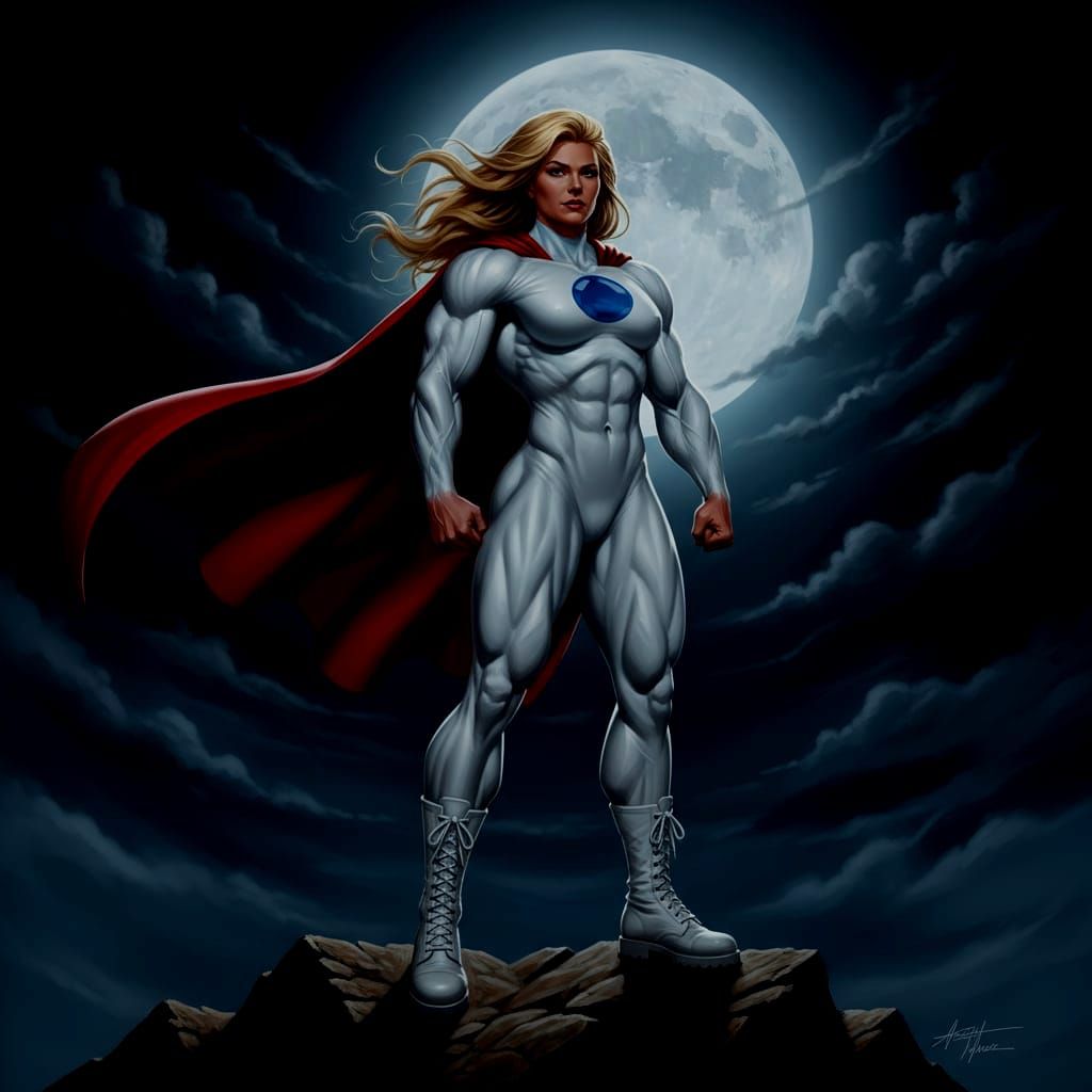 Powergirl on Mountain at Night
