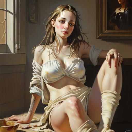 Elegant Oil Painting of a Girl in Natural Light