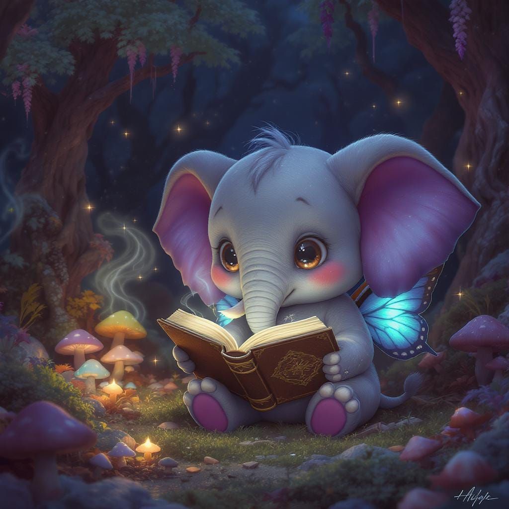 Elephant with Butterfly Wings Reading Book