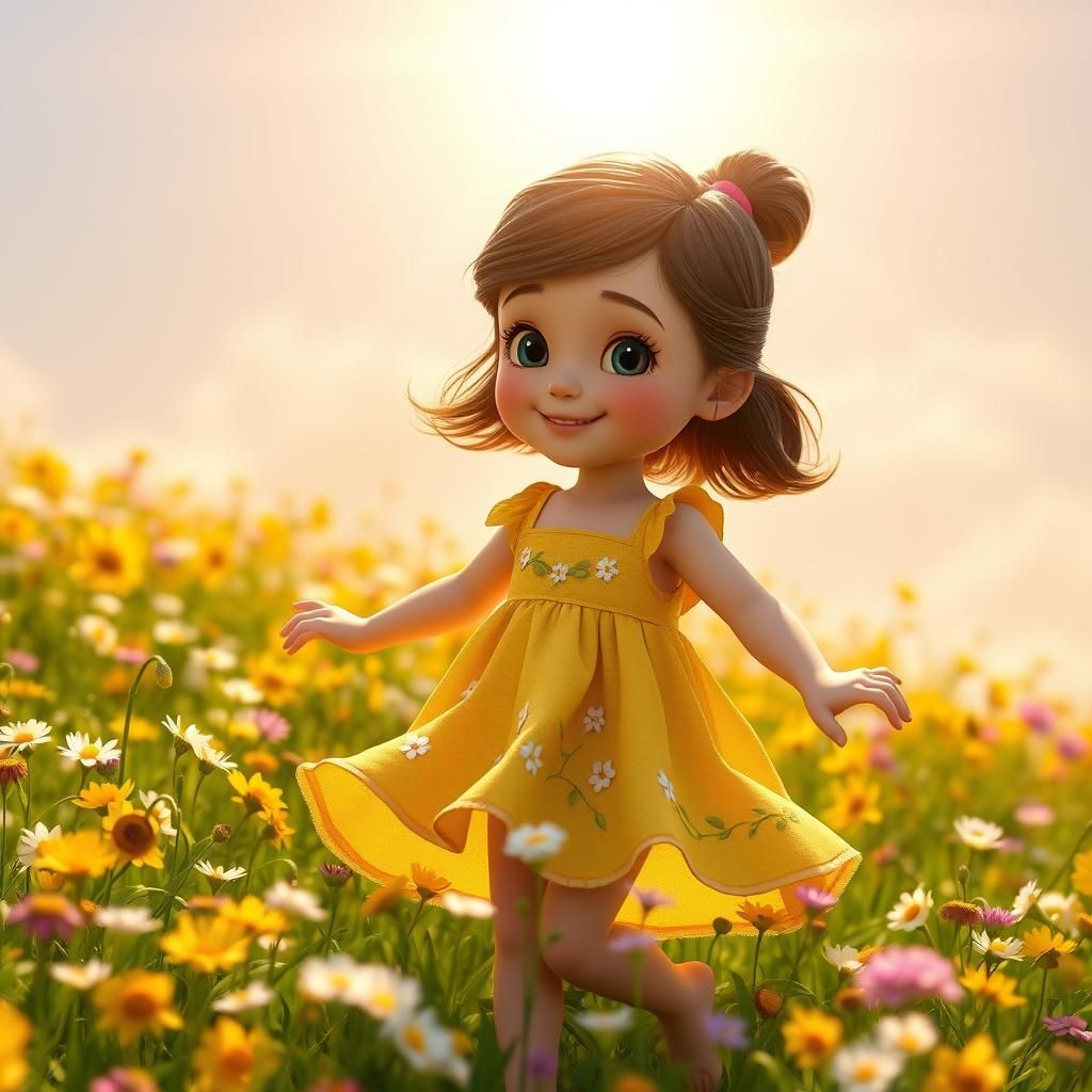 Girl in Flower Field, Pixar-Style 4K Render