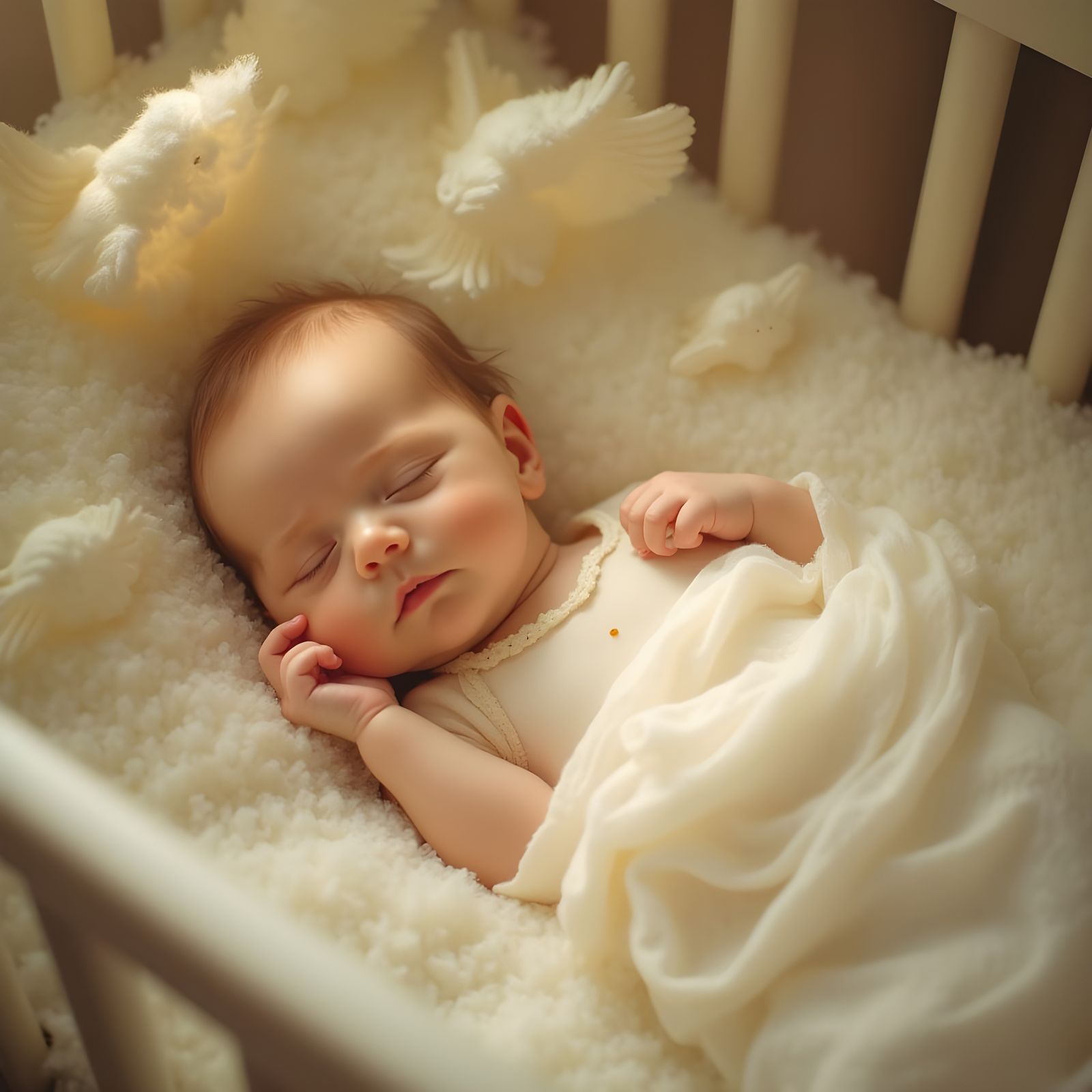 Serene Baby Surrounded by Angels in a Dreamy Scene
