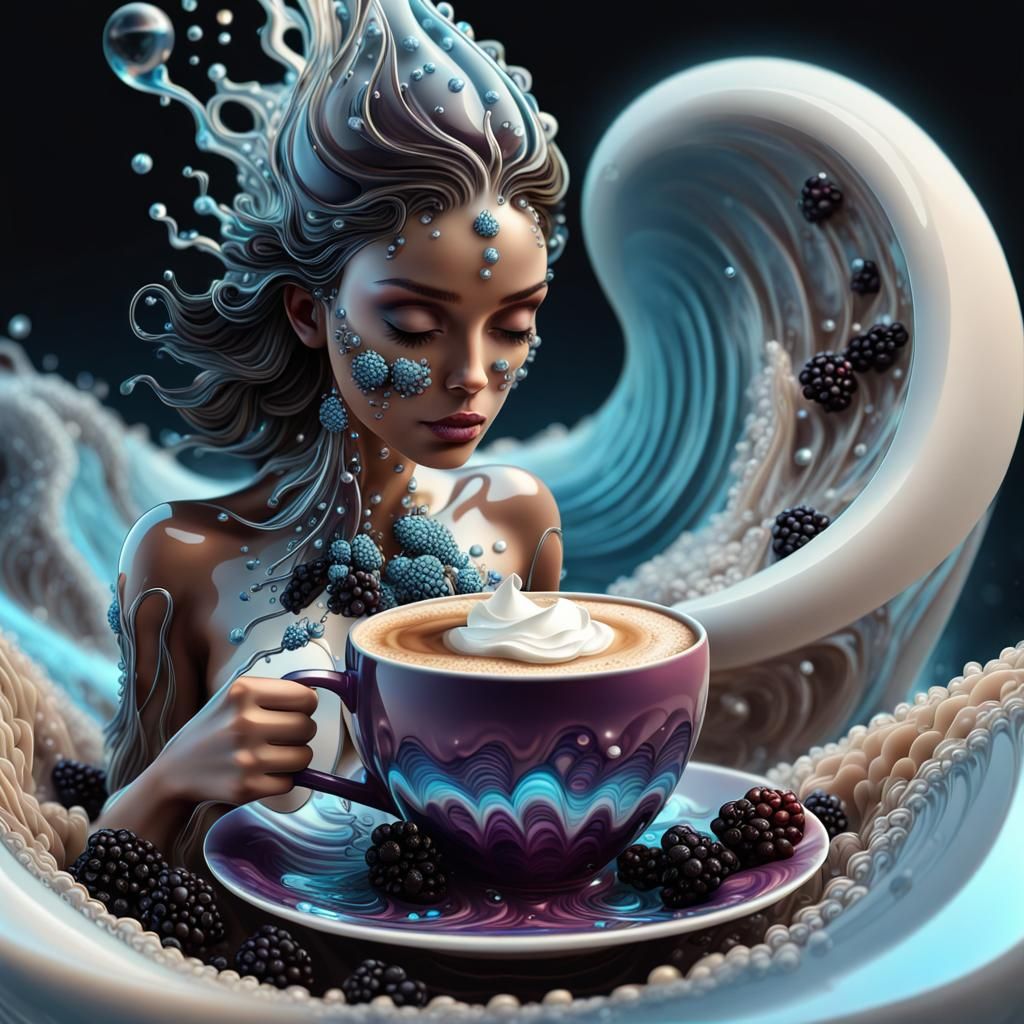 Bioluminescent Coffee with Blackberries in 3D