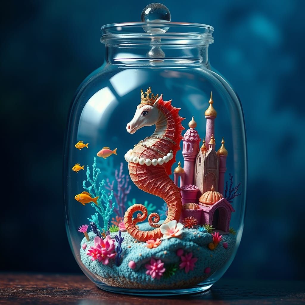 Underwater Kingdom in a Jar, Surreal Art Nouveau Style