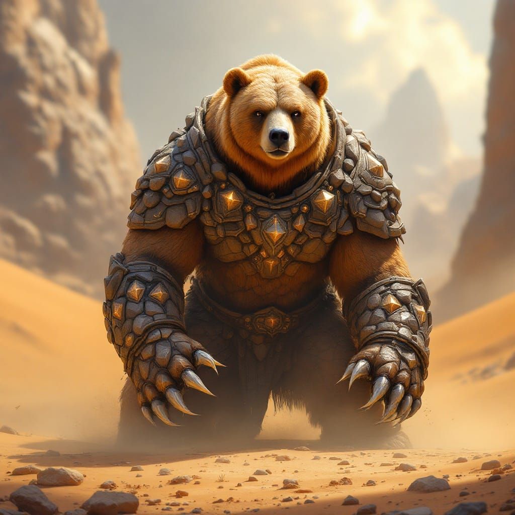 Ancient Brown Bear in Desert Stone Armor