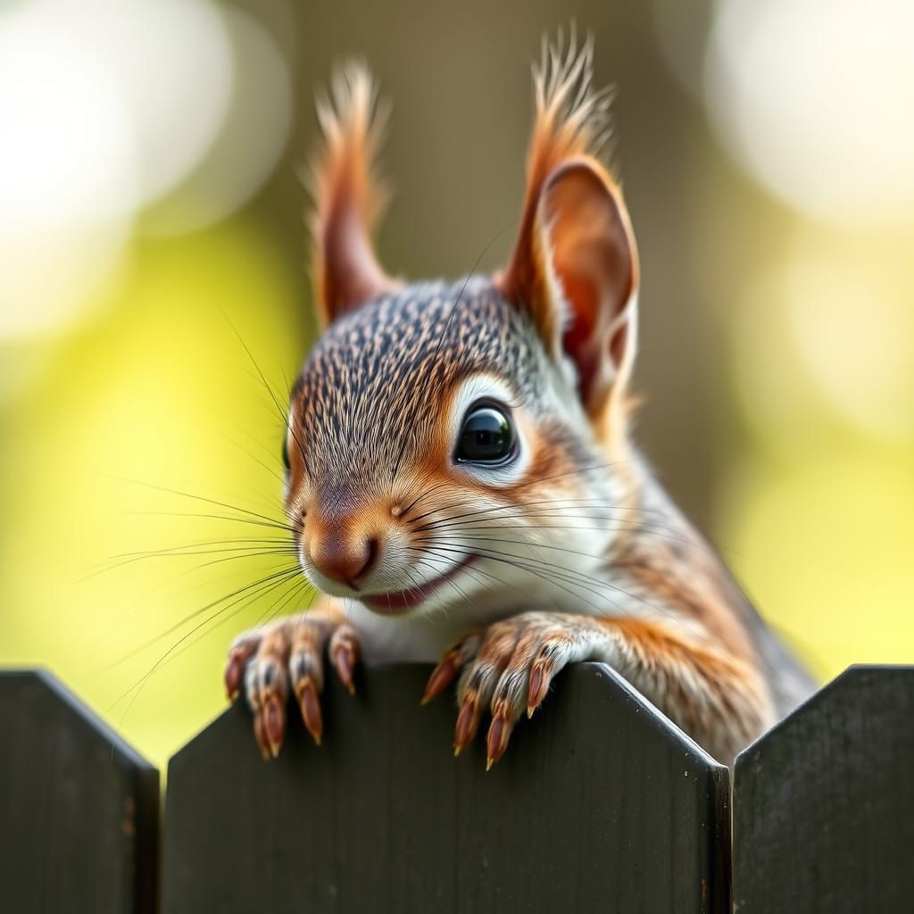 Curious Squirrel Leans Over Fence in Sharp Focus
