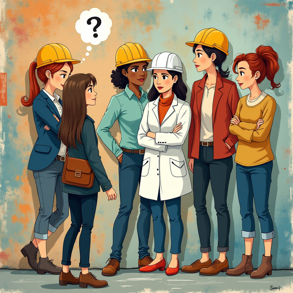 Woman Contemplates Career Paths as Colorful Illustration