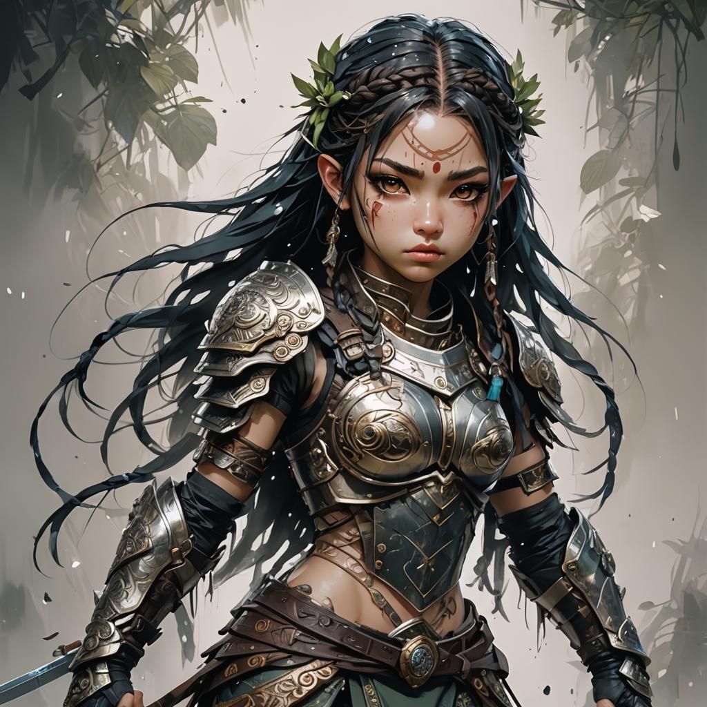 Chibi Amazon Warrior in Detailed Armor