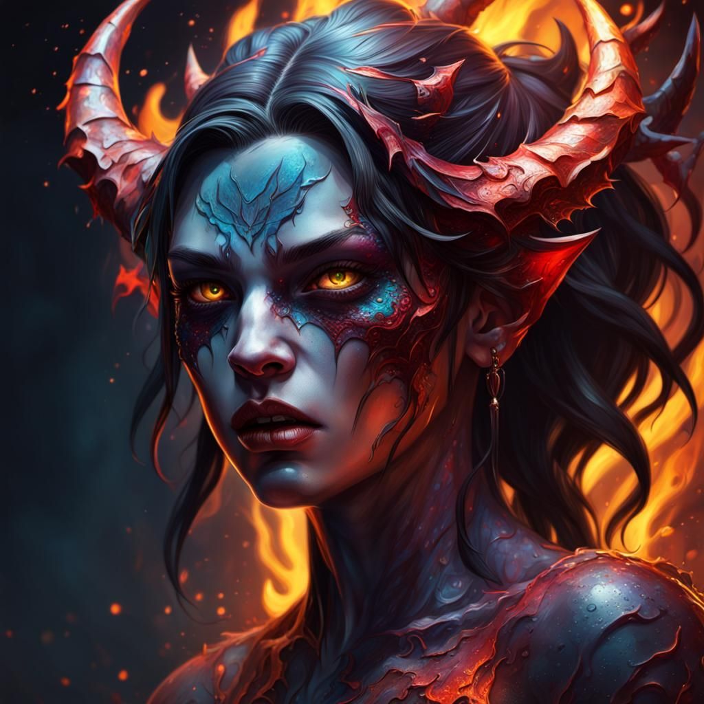 Intricately Detailed Demon Girl Portrait