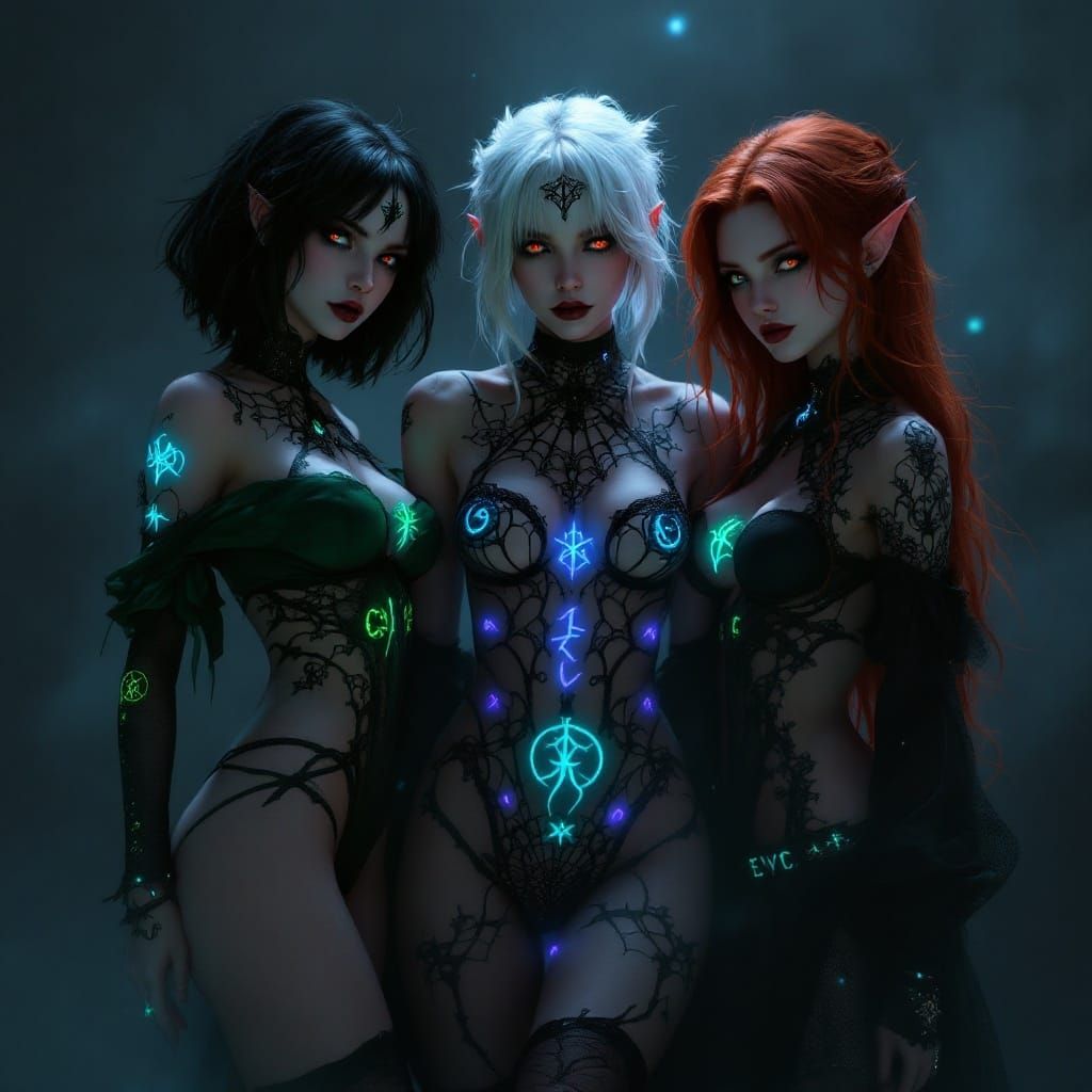 Ethereal Goth Witches in Enchanted Dark Fantasy Setting