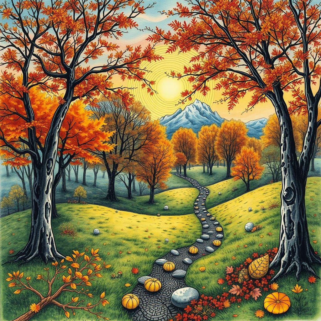 Surreal Autumn Landscape with Optical Illusions