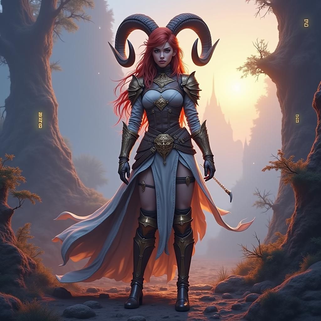 Aries Warrior in Mystical Forest, Fantasy Concept Art
