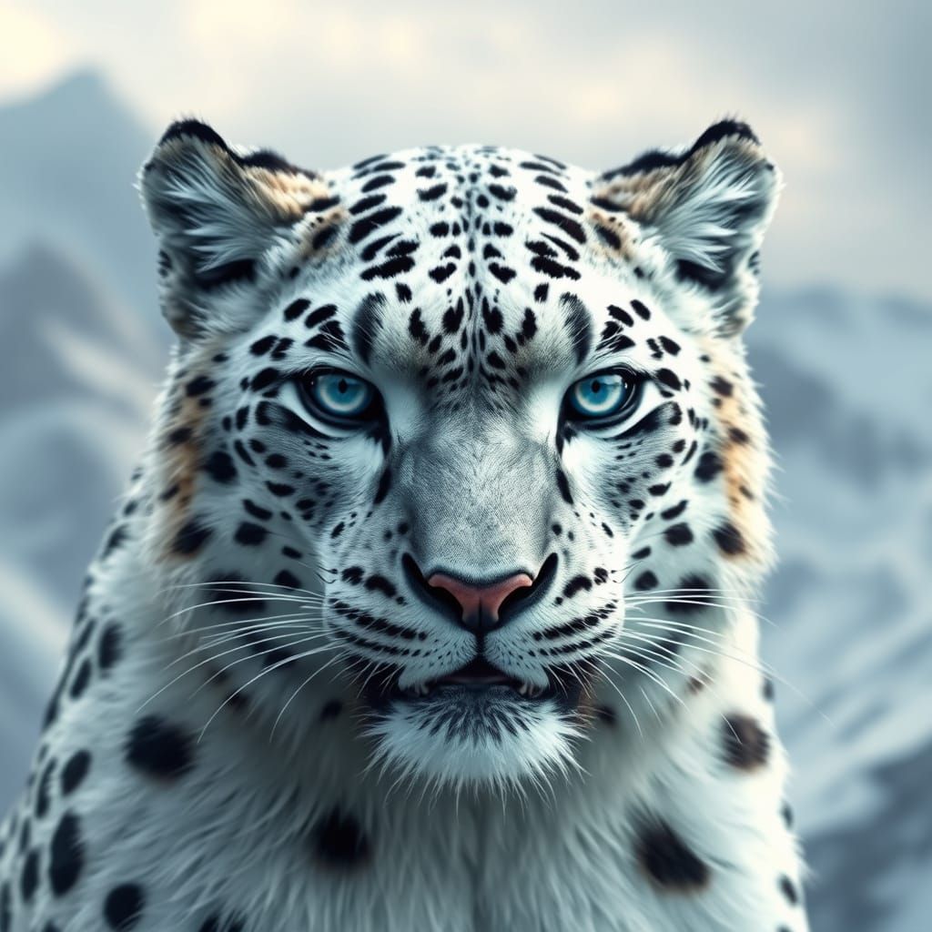 Ultra-Detailed Snow Leopard in Mountain Landscape