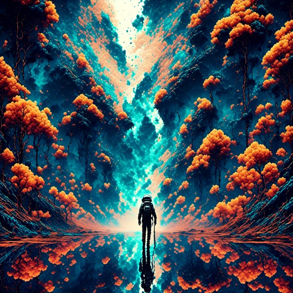 Astronaut on Desert Road in Matrix Style