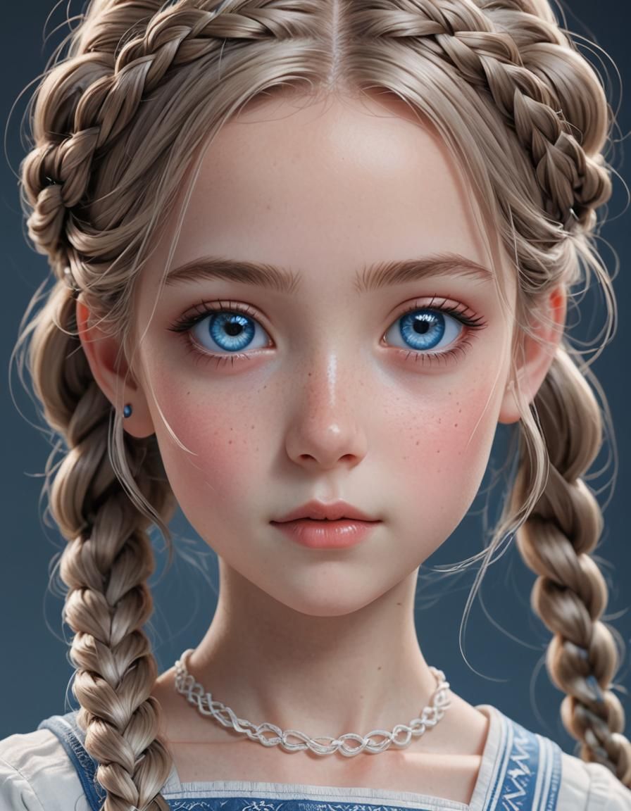 Beautiful Girl with Blue Eyes: 3D Anime Art