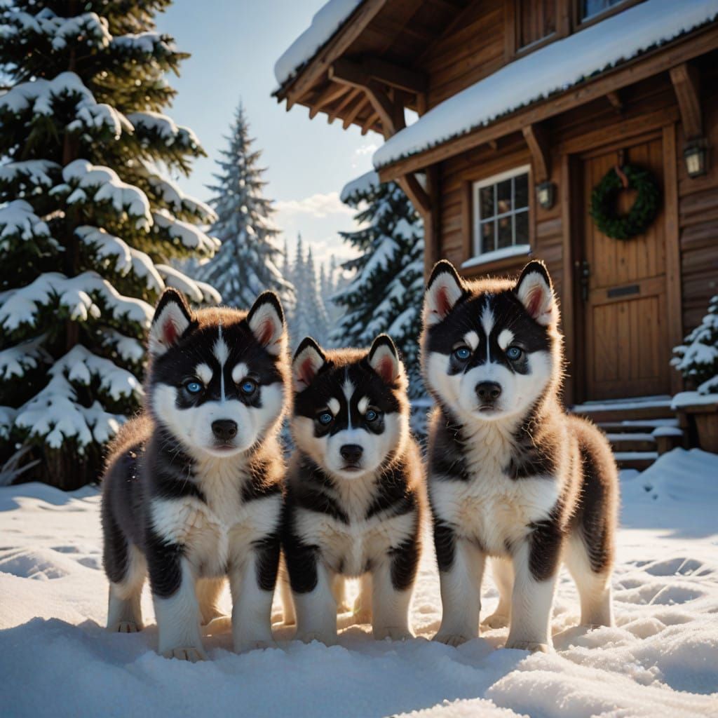 Winter Husky Puppies in Snowy Haven
