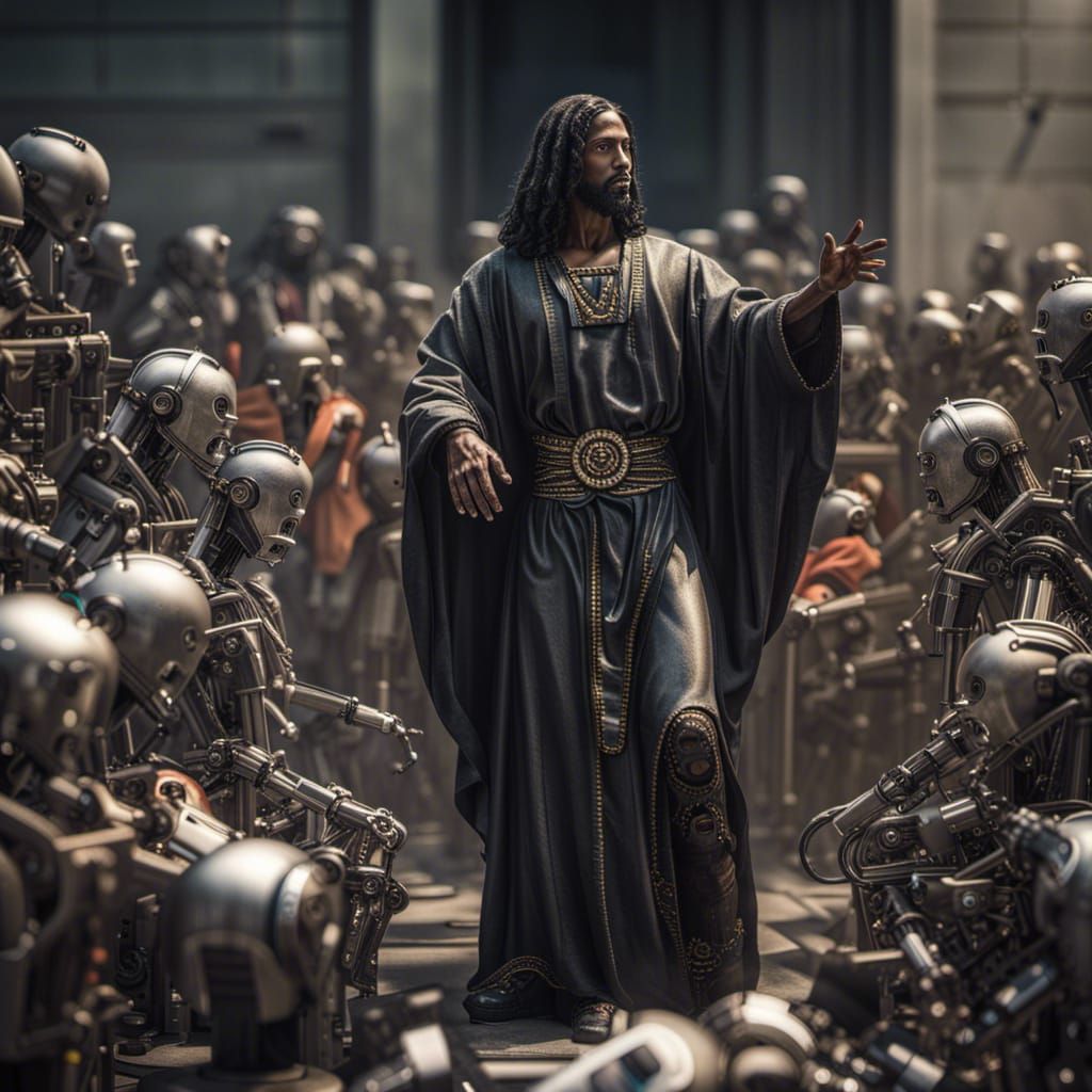 Robotic Christ Preaching to Robot Crowd
