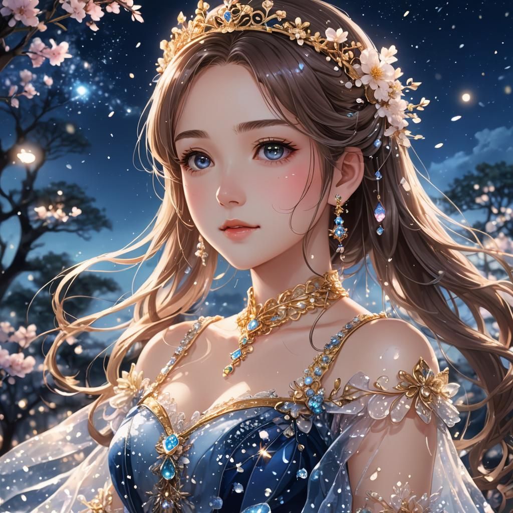 Princess with Dew Jewelry in Anime Style