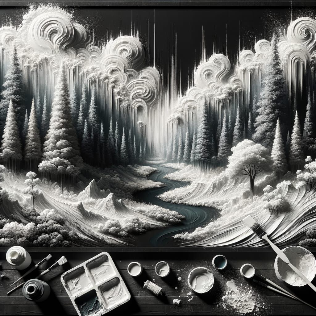 Monochrome Dreamscape: White Forest on Black Canvas