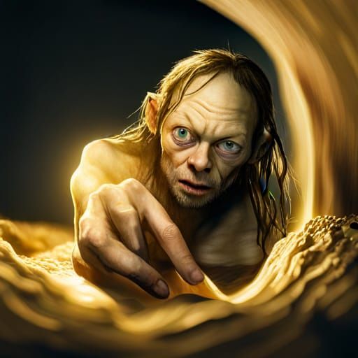 Gollum in Cave with Golden Ring