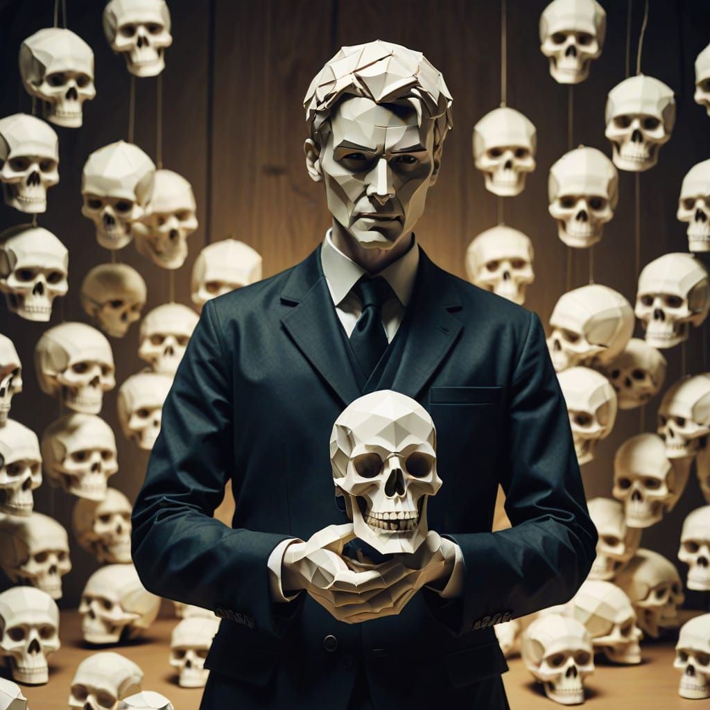 Hamlet Contemplates Yorick's Skull in Origami Papercraft