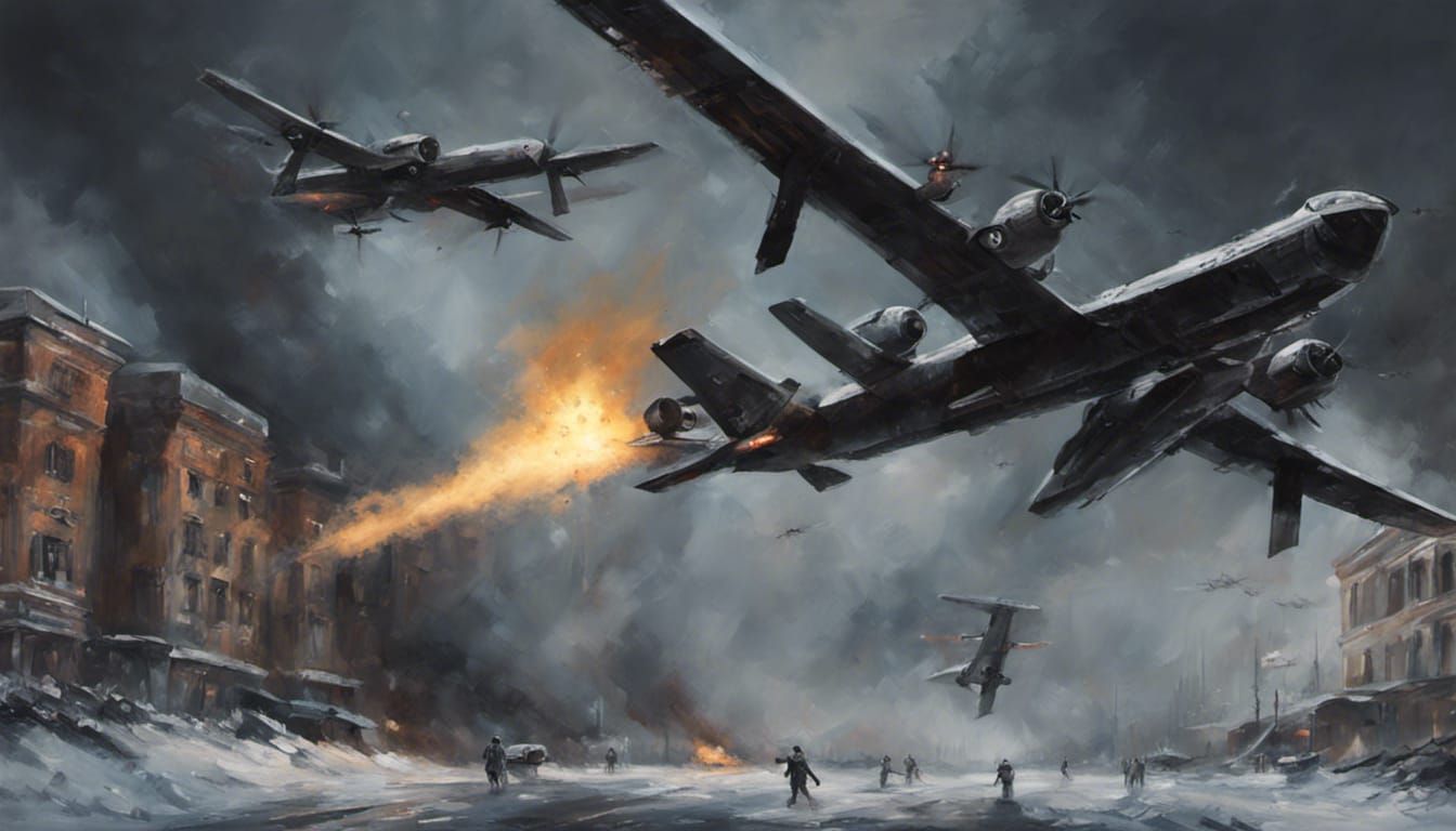 Downed Drones Over Moscow: Zombiecore Oil Painting