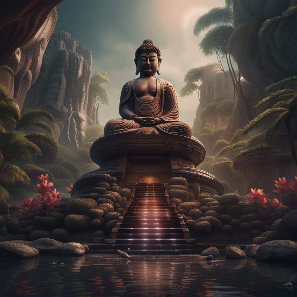 Detailed Matte Painting of Buddha in Fantasy Style