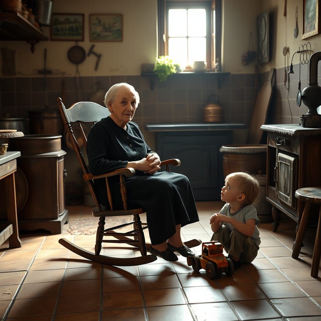 Nostalgic Image of Italian Grandmother and Grandson