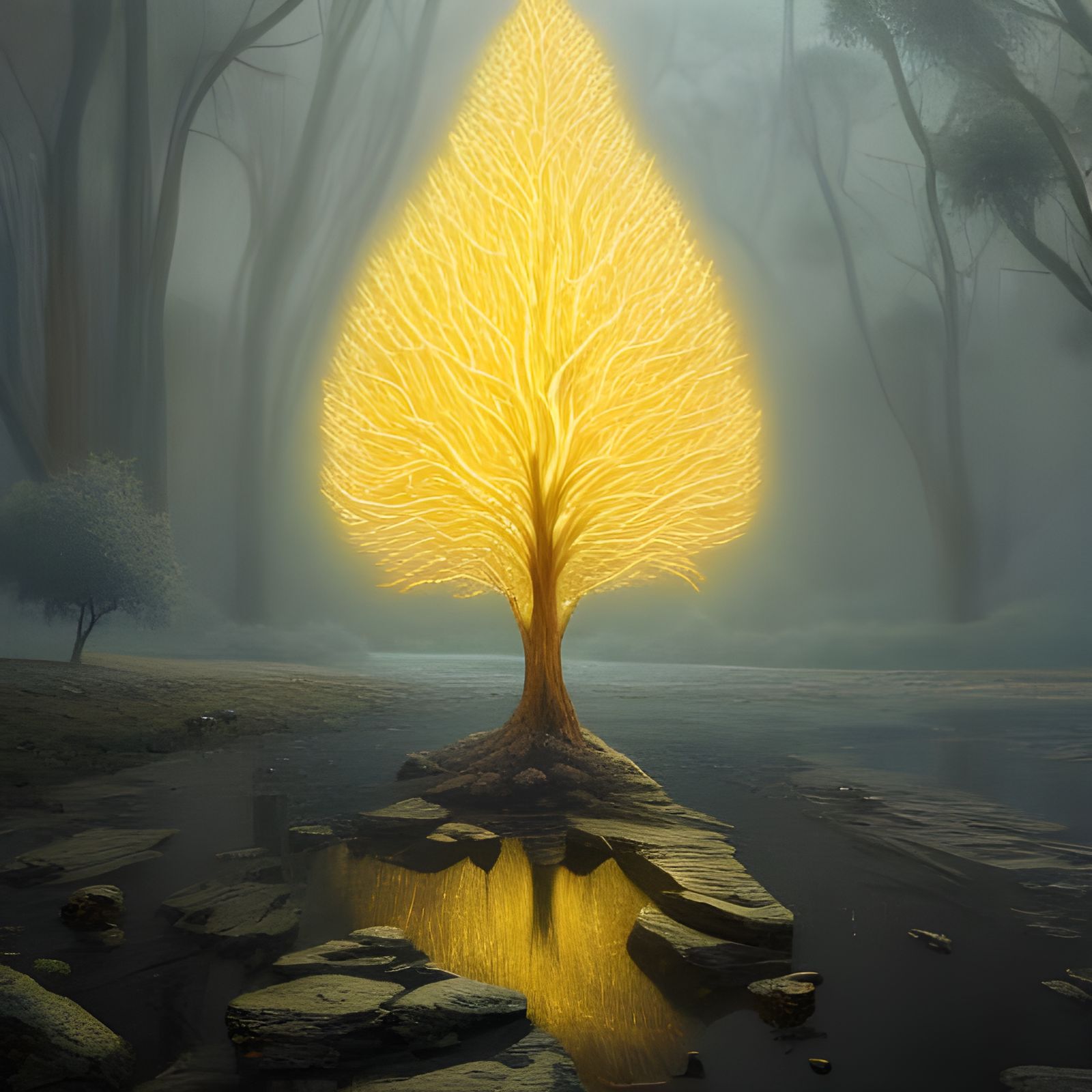 Magical Gold and Silver Tree: Digital Art