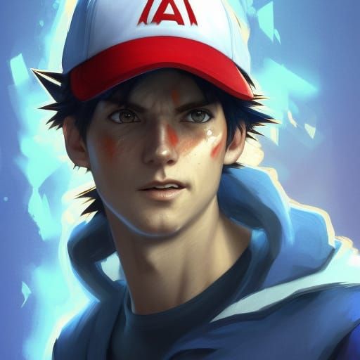 Detailed Portrait of Ash Ketchum in Artstation Style