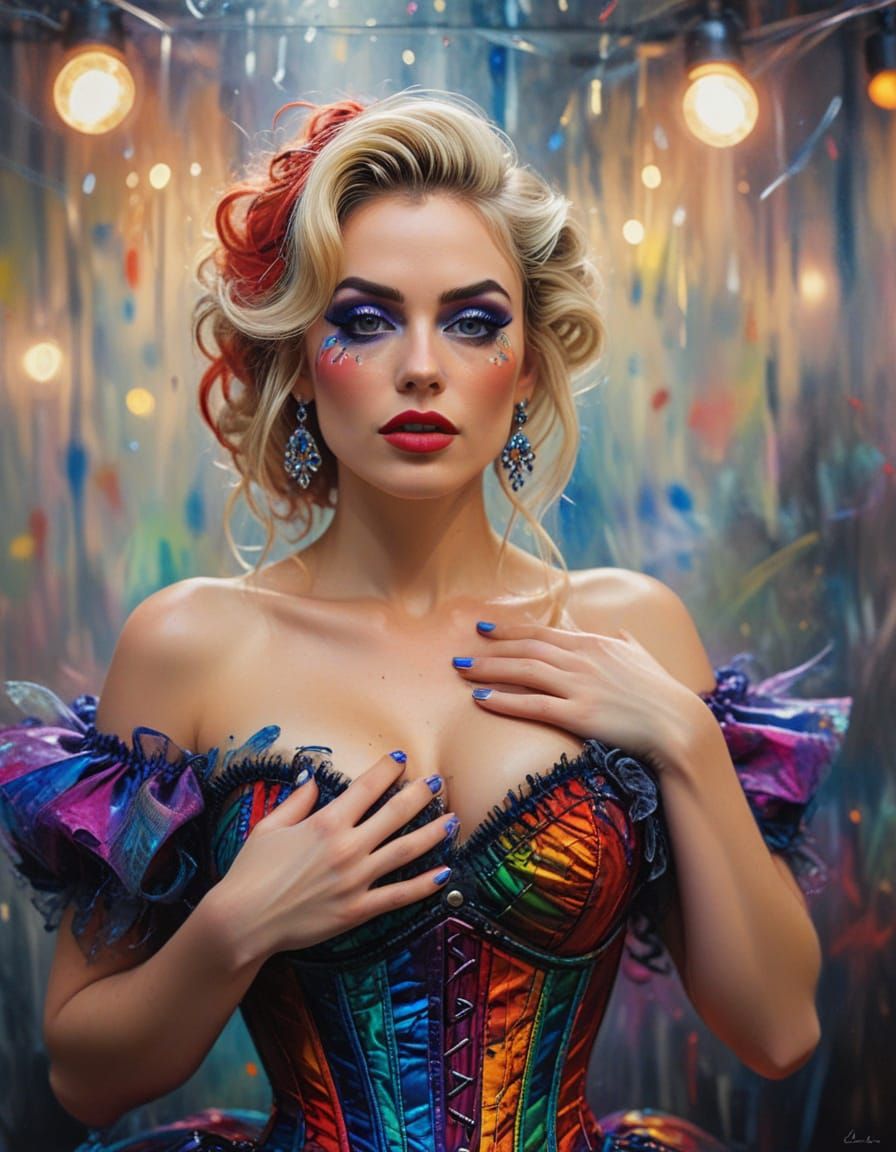 Drag Queens Adjusting Corsets with Expressive Eyes