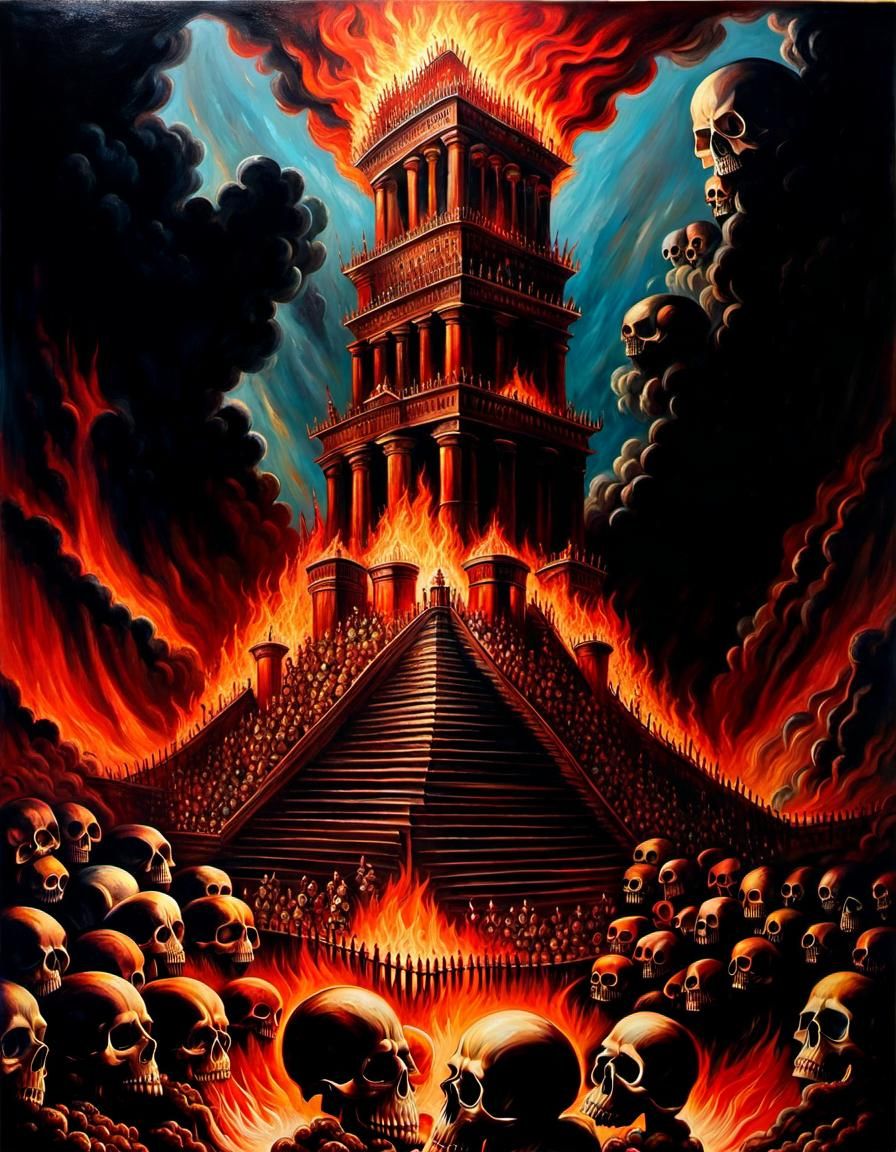 Tower of Babel: Skulls Emerge in Hellfire Painting