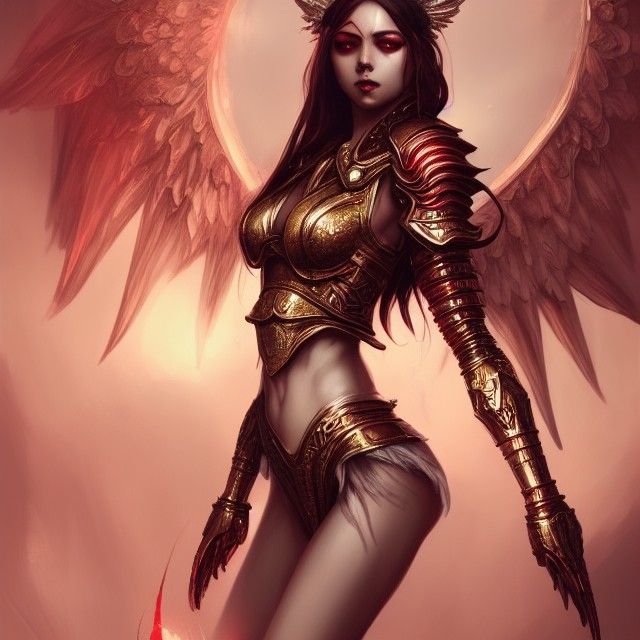 Fantasy Angel Warrior in Crimson Armor