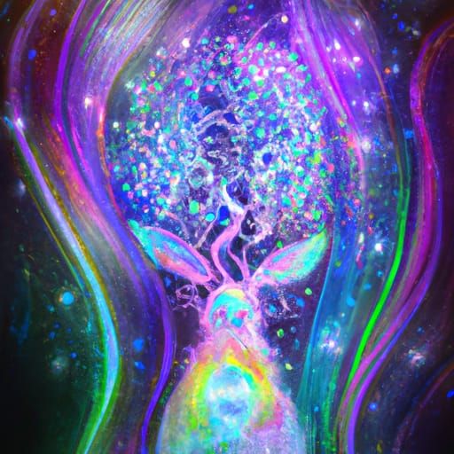 Astral Rabbit Willow Tree Holographic Illustration