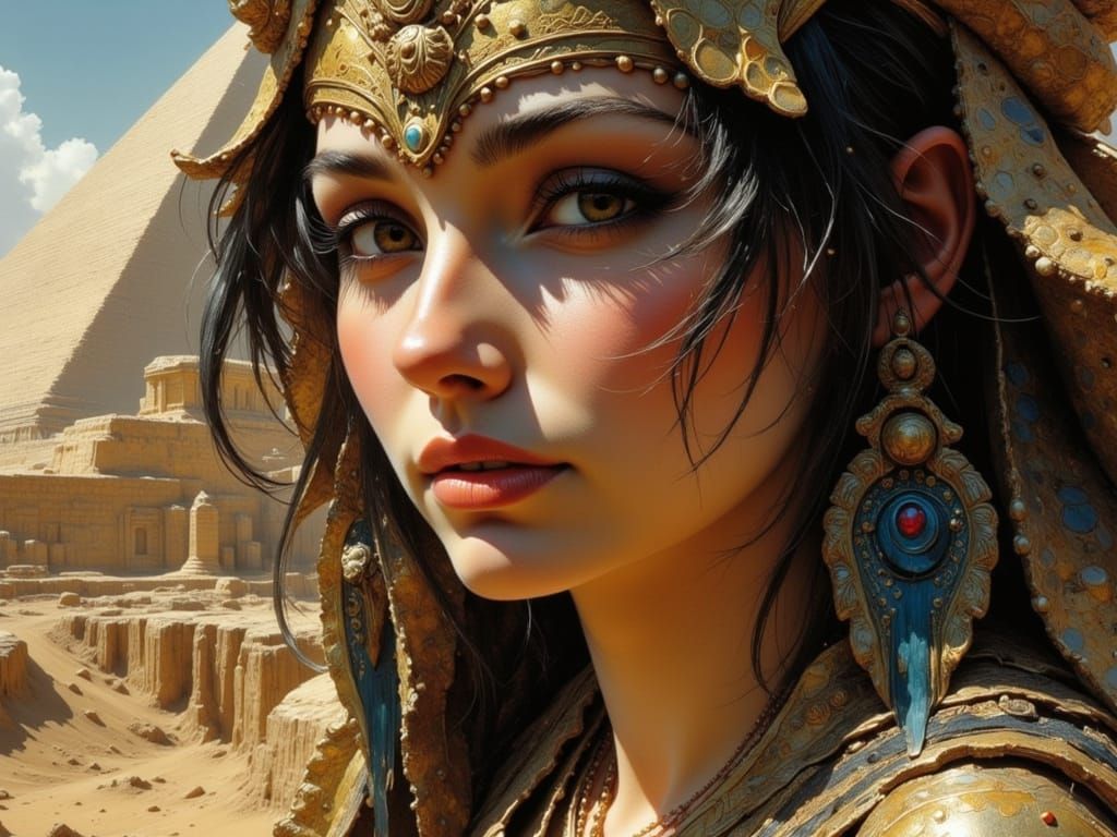 Egyptian Warrior Guarding Pyramid Entrance in Lomography Sty...