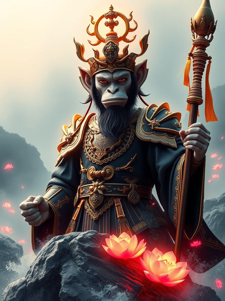 Majestic Monkey King Sun Wukong in Golden Armor