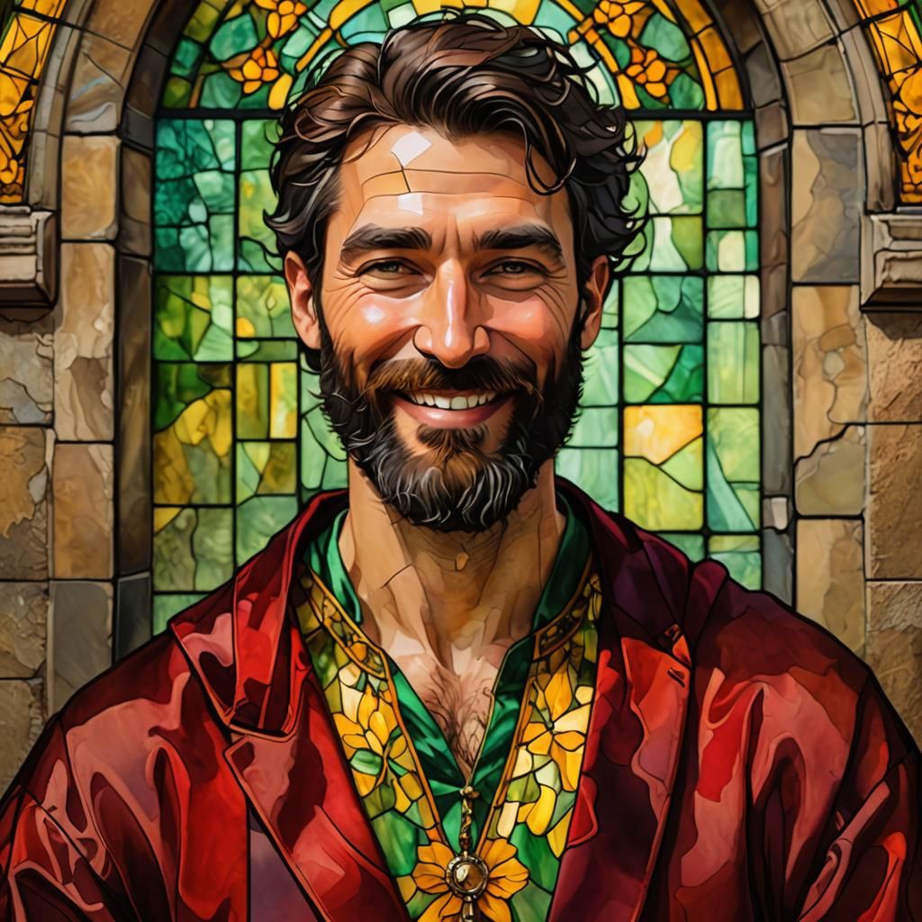 Radiant Portrait in Alcohol Ink Style with Geometric Pattern...