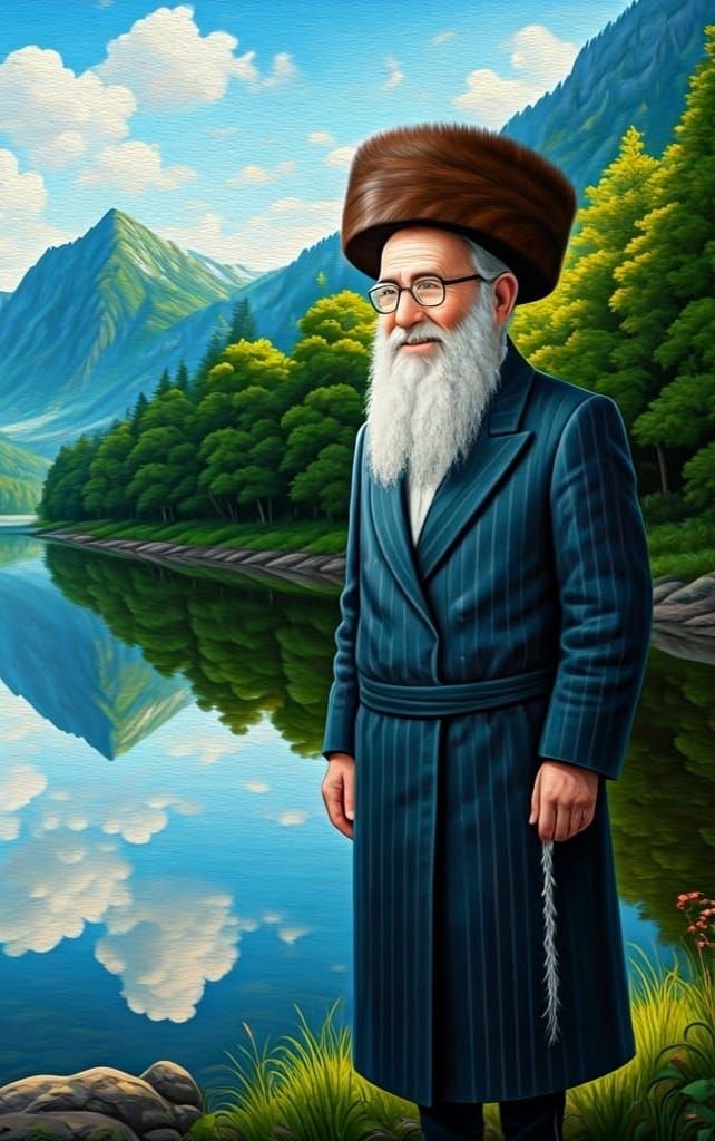 Surreal Reflection: Man and Boy in Mountain Landscape